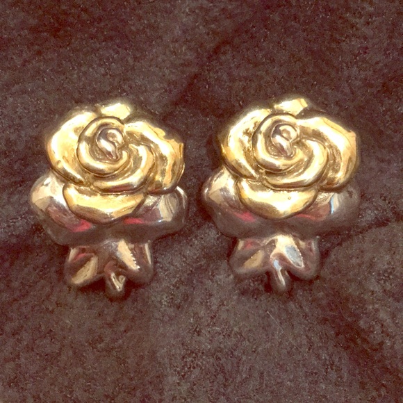 Sterling silver & gold plated earrings clip-on 925 silver mark like-new vintage - Picture 1 of 12
